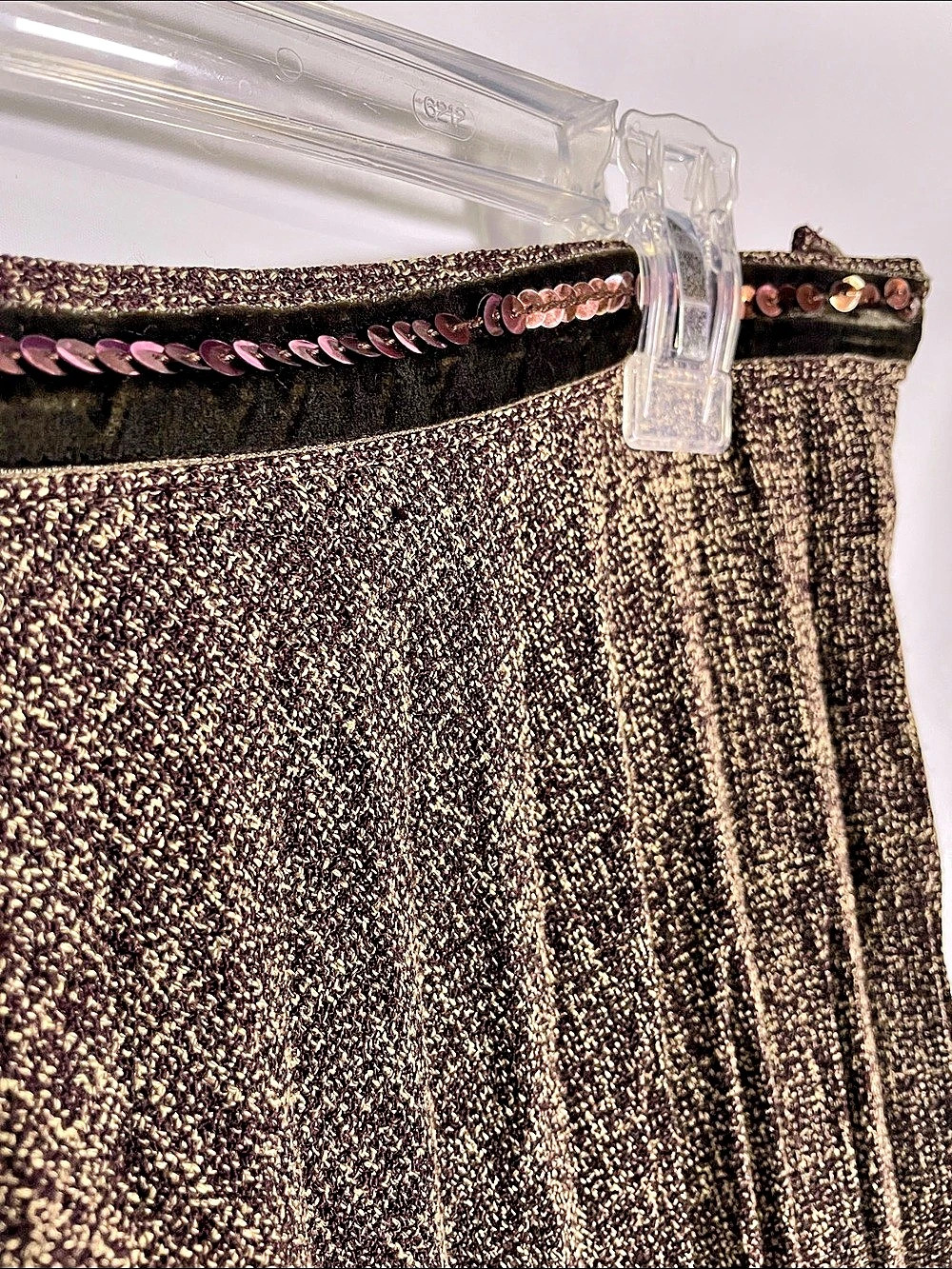 Vintage e-col-o-gie Pleated Sequin Waistline Maxi Skirt in Brown Size 6 - Picture 4 of 10